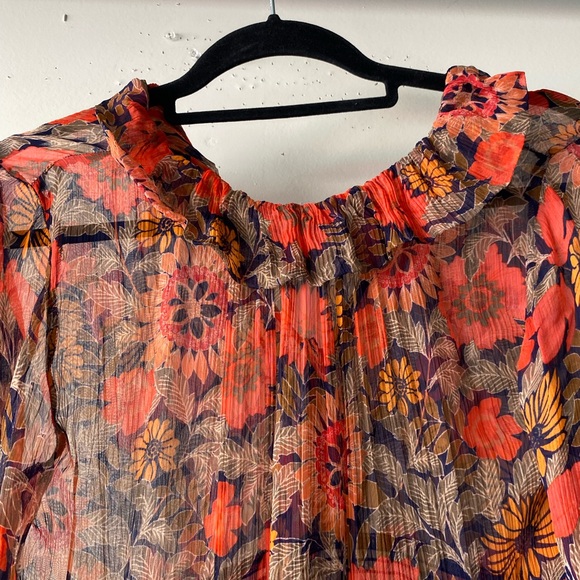 Anthropologie The Marais Red Floral Chiffon Maxi Dress XSP Boho Tiered - Picture 10 of 15